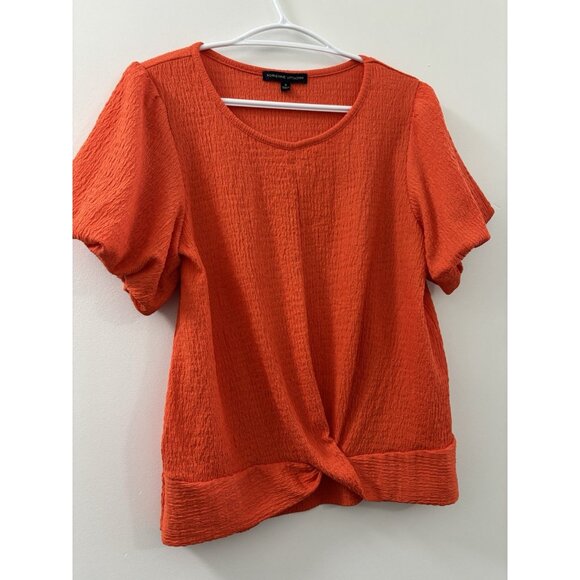 ADRIENNE VITTADINI Orange top Medium Size Twist Front Top shirt Textured - Picture 4 of 11